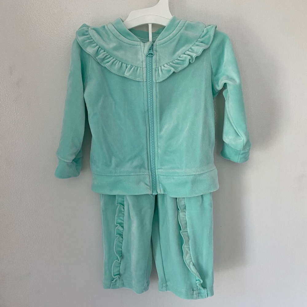 Mint Velour Ruffle Jumpsuit